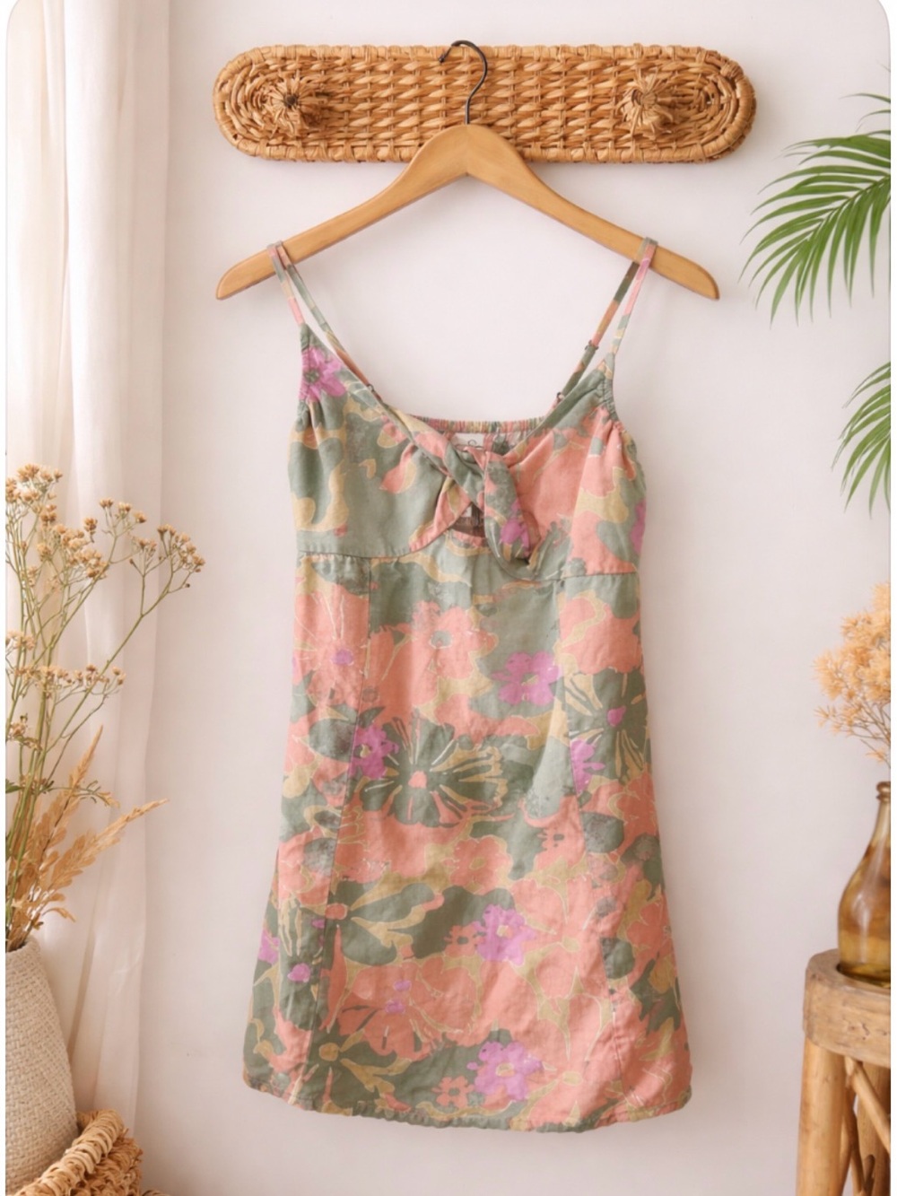 Jessica Simpson Tie Front Mini Linen Blend Dress Sz Medium